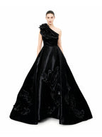 Viviana Raspberry 3D Floral One-Shoulder Ballgown
