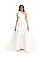 Viviana Raspberry 3D Floral One-Shoulder Ballgown
