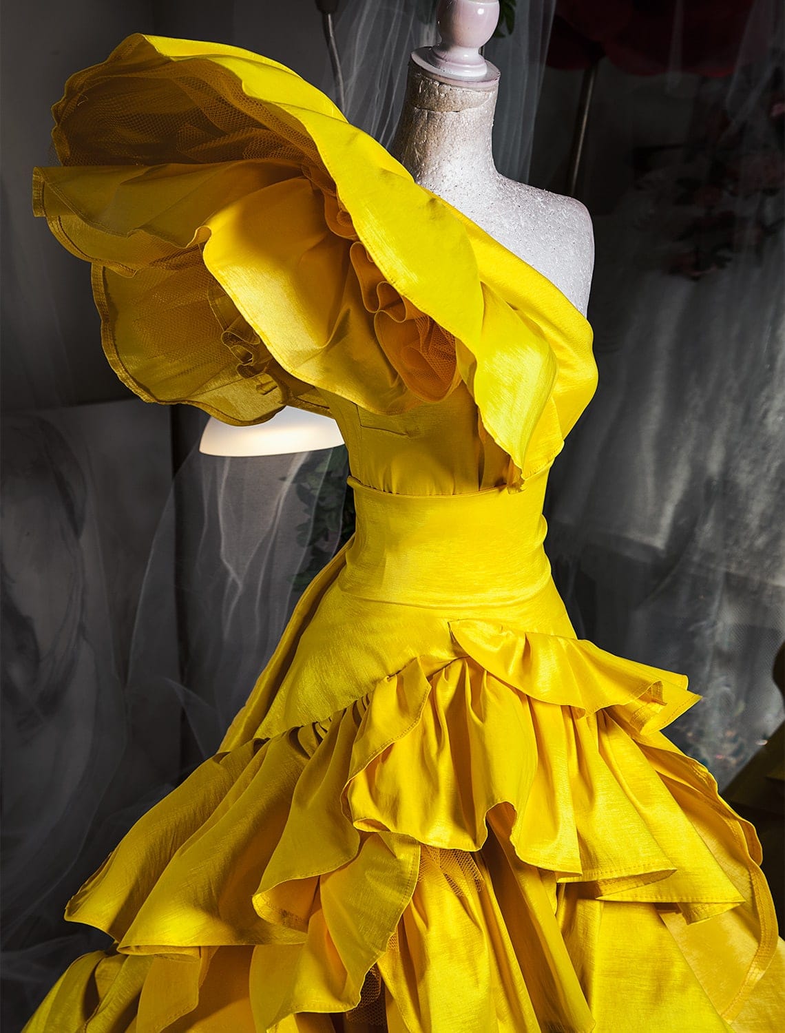 Sleeveless Bridesmaid Gown with Ruffles Marigold main image 1