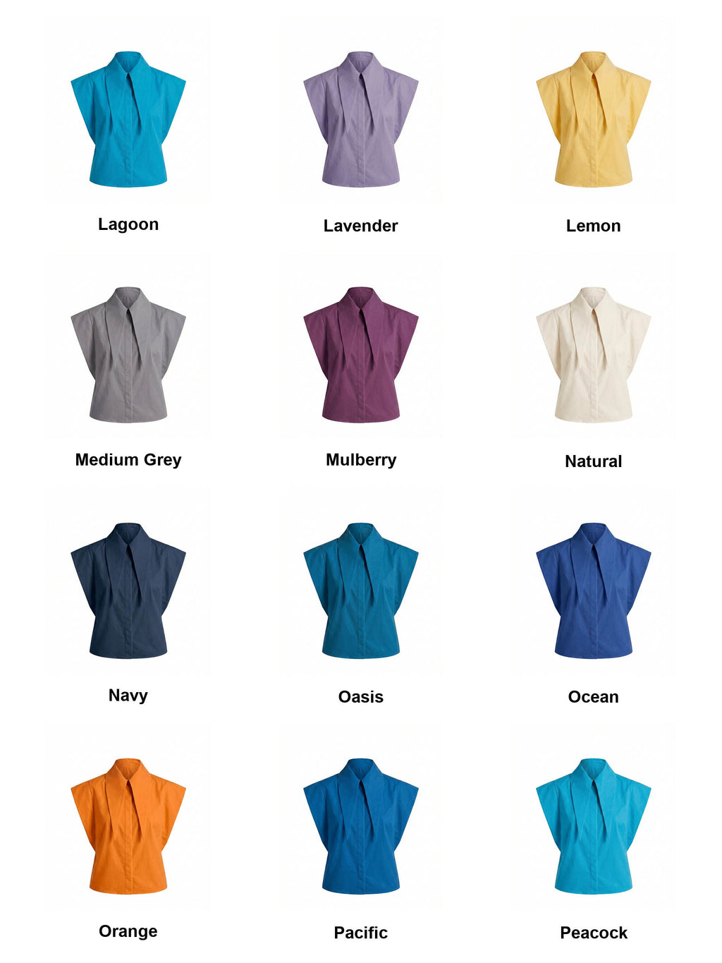 Matilda 11" Long Collar Strong Shoulder Sleeveless Shirt