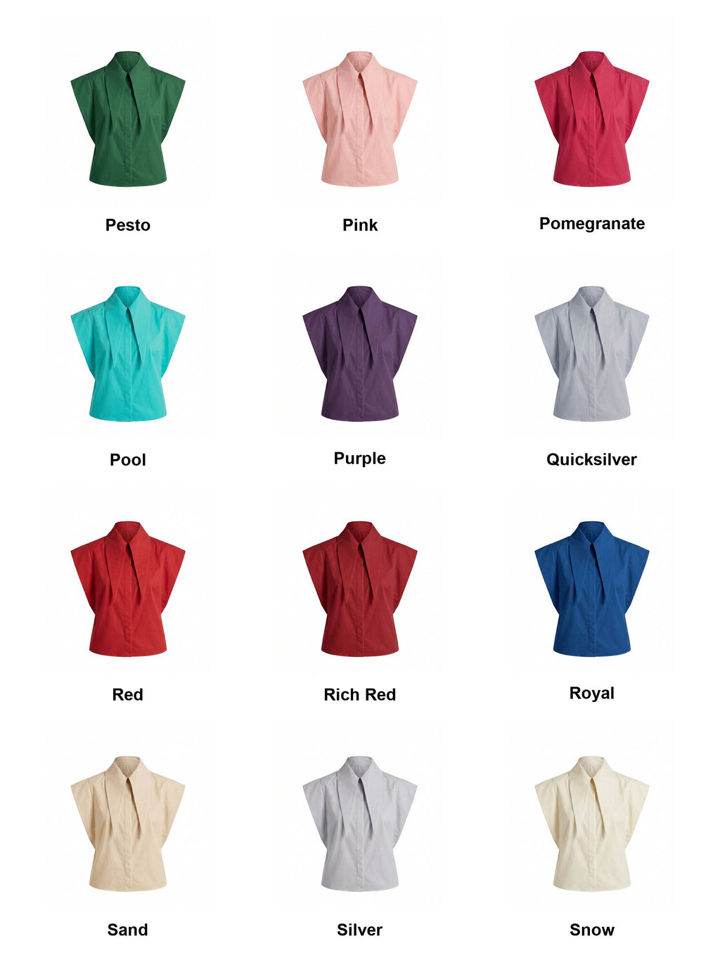 Matilda 11" Long Collar Strong Shoulder Sleeveless Shirt