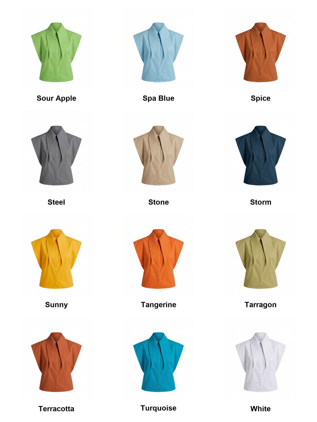 Matilda 11" Long Collar Strong Shoulder Sleeveless Shirt