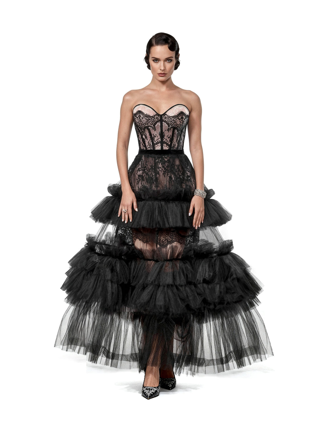 Femme En Noir Black Couture Corseted Dress