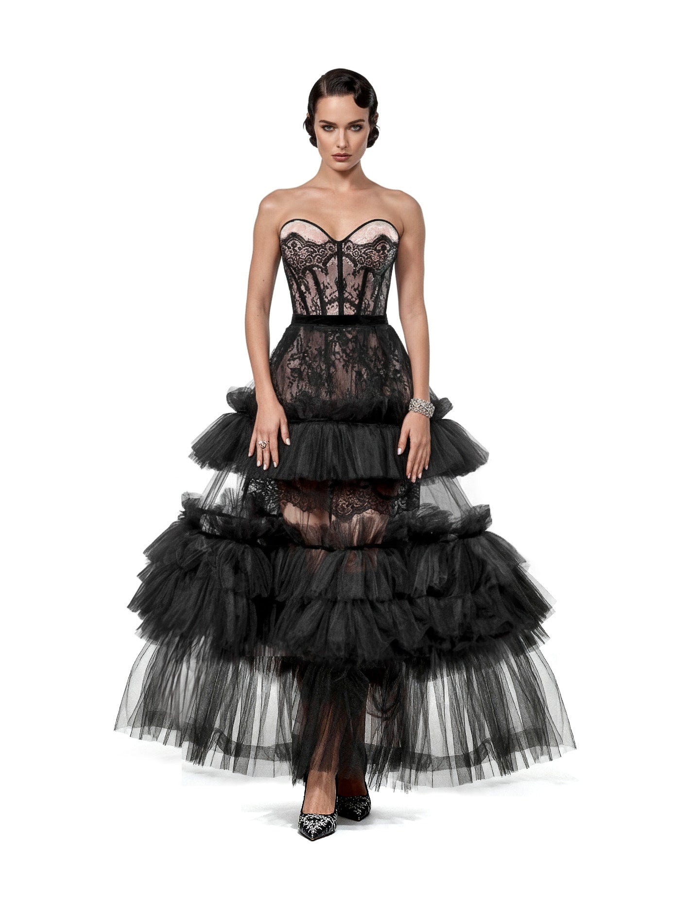 Femme En Noir Black Couture Corseted Dress