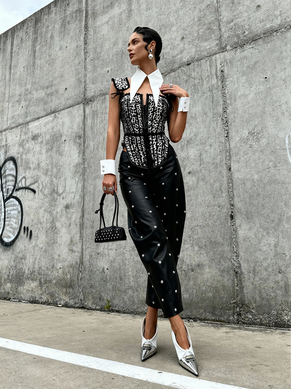 Leopard Twill Cotton Front Lacing Corset