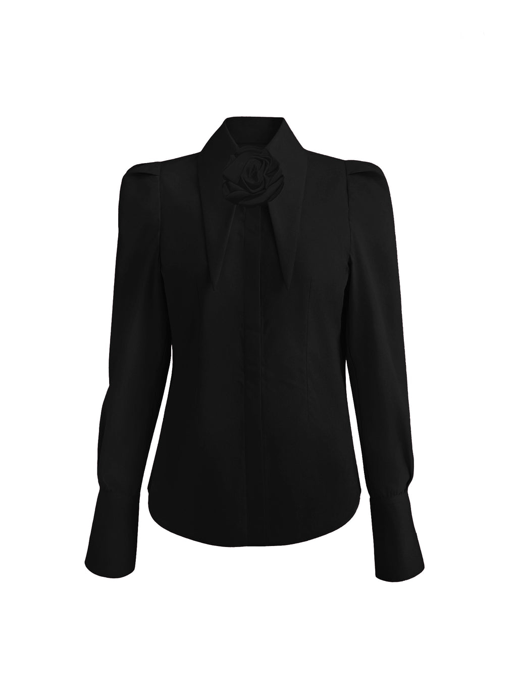 Large Pointy Collar Long Sleeves Fitted Shirt