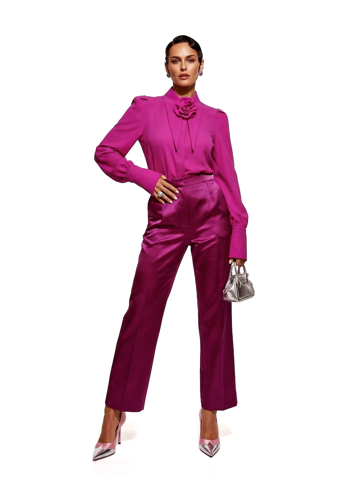 Large Pointy Collar Long Sleeves Fitted Shirt