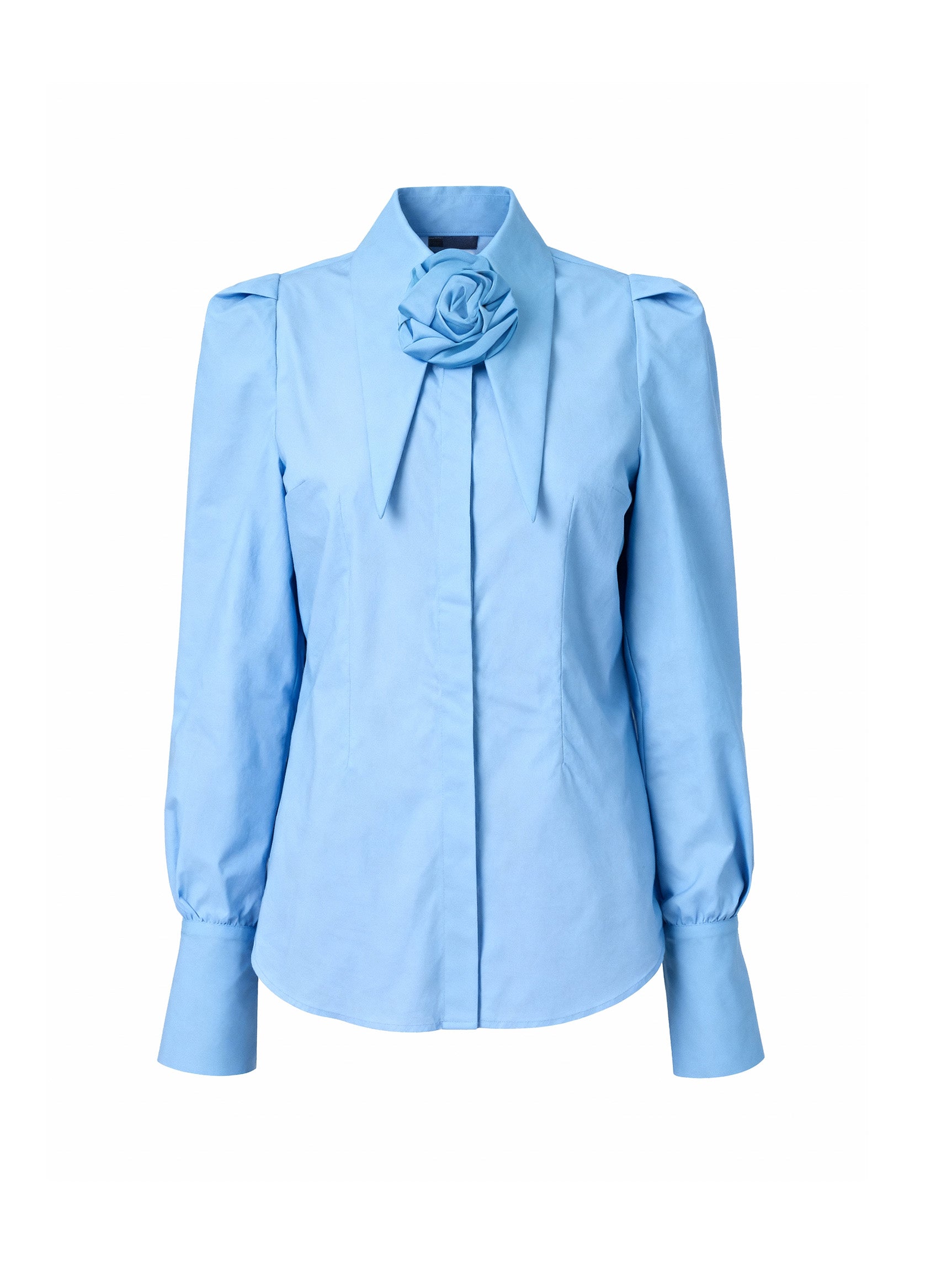 Large Pointy Collar Long Sleeves Fitted Shirt