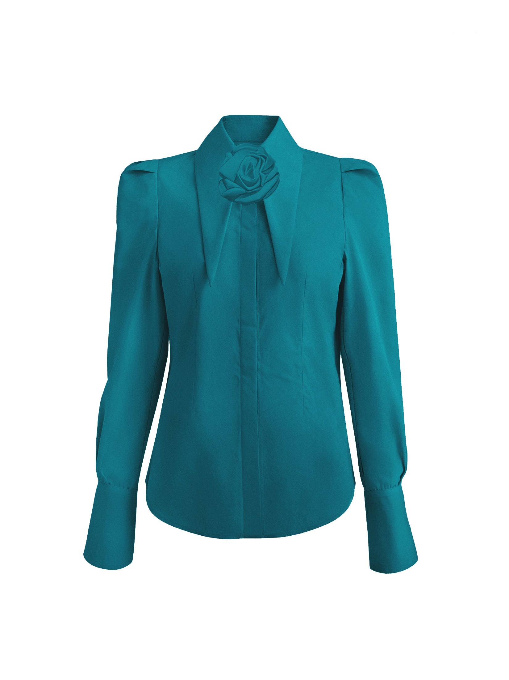 Large Pointy Collar Long Sleeves Fitted Shirt