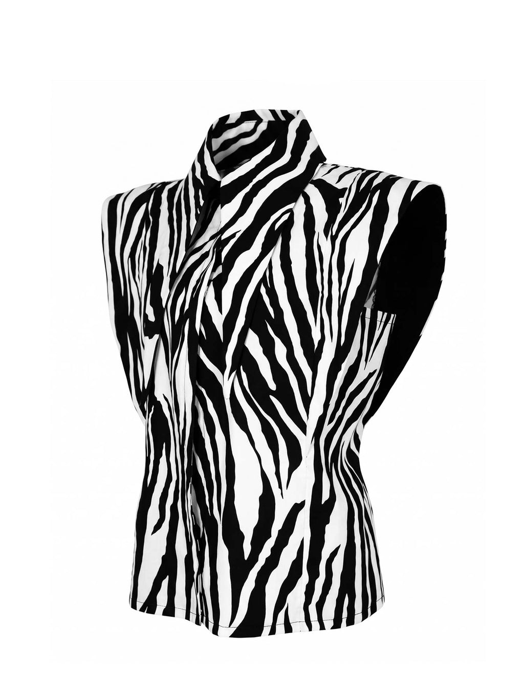 Matilda 10 Collar Strong Shoulder Sleeveless Shirt in Zebra