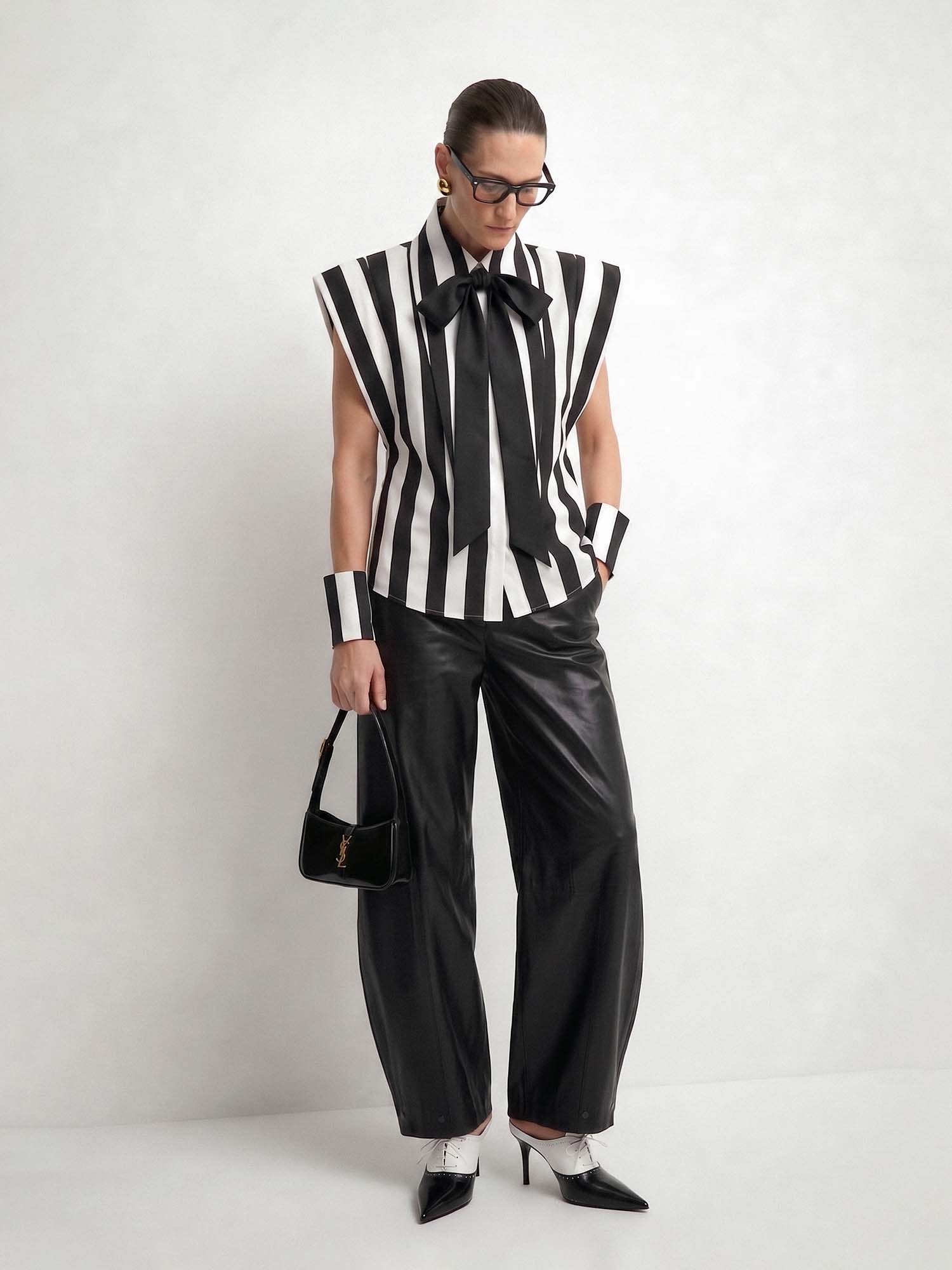 Matilda 16" Long Collar Stripped Sleeveless Shirt