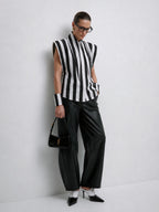 Matilda 16-inch Long Collar Striped Sleeveless Shirt, worn by a model, view 4