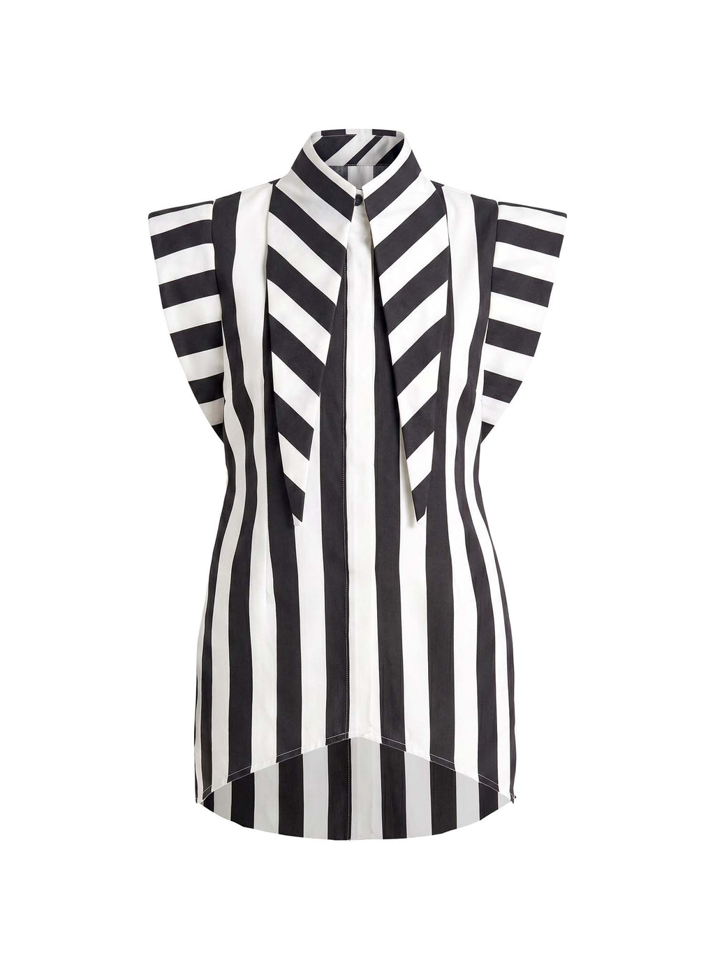 Matilda X 16" Long Collar Stripped Sleeveless Shirt Dress