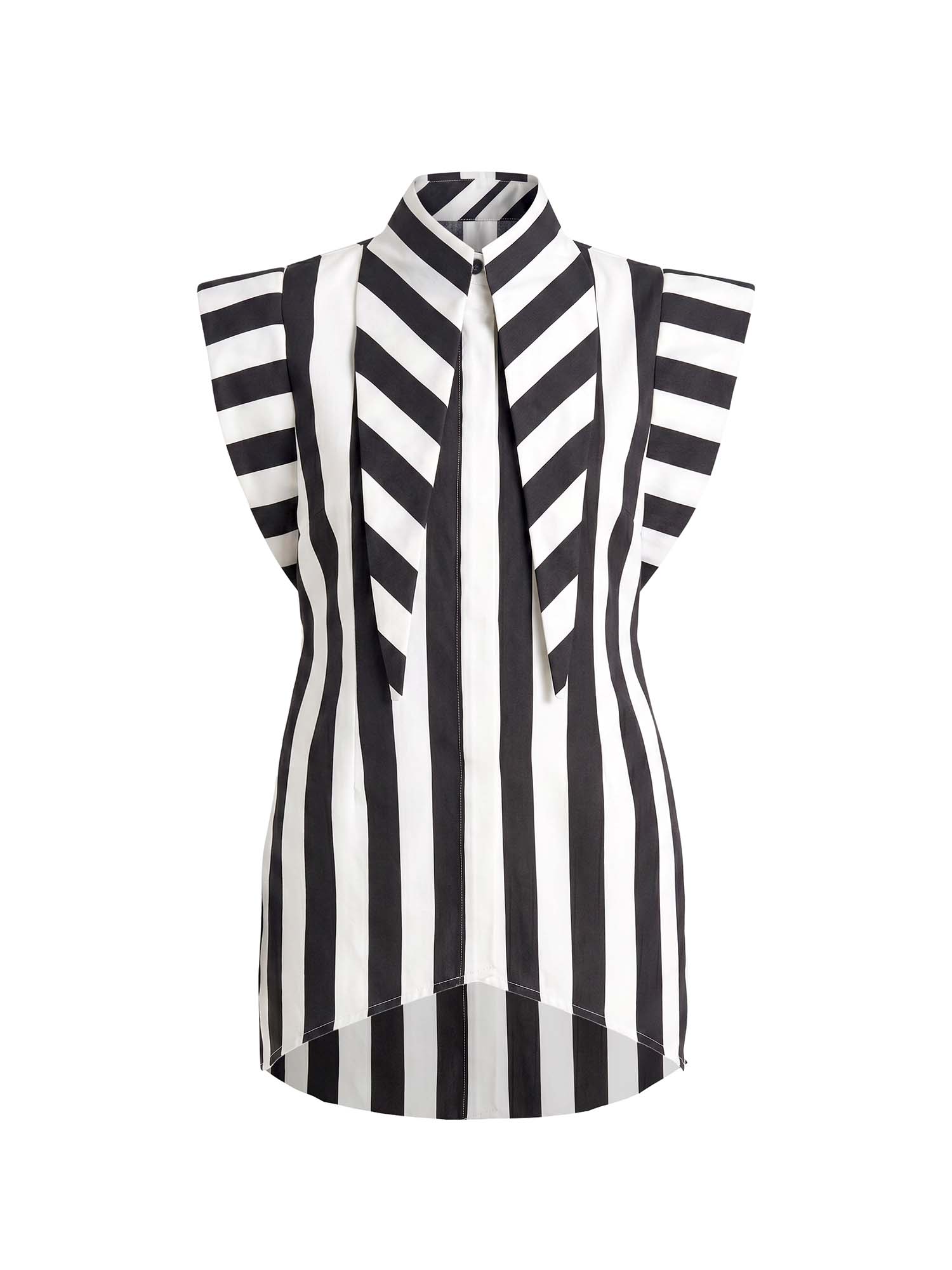 Matilda X 16" Long Collar Stripped Sleeveless Shirt Dress