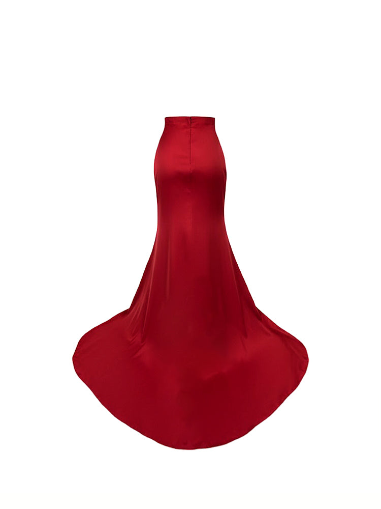Basic Evening Mermaid Style Front Slit Taffeta Skirt