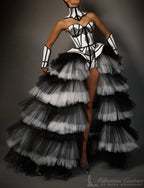The Chapel Window Tulle Black and White Overskirt - Mologoko Couture