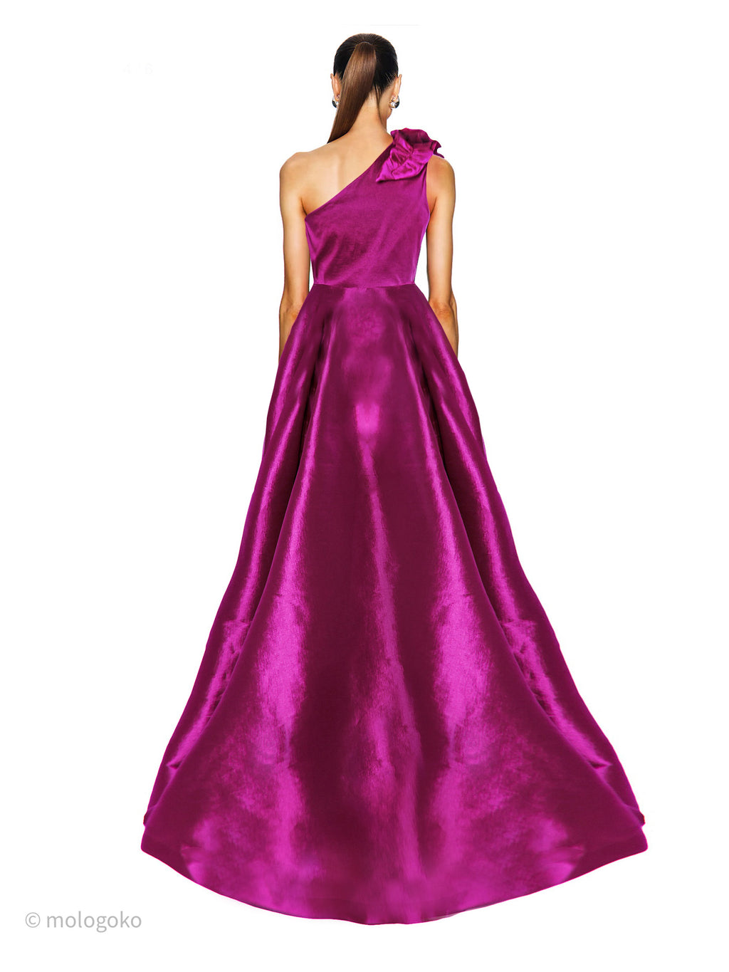 Viviana Raspberry 3D Floral One-Shoulder Ballgown