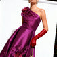 Viviana Raspberry 3D Floral One-Shoulder Ballgown