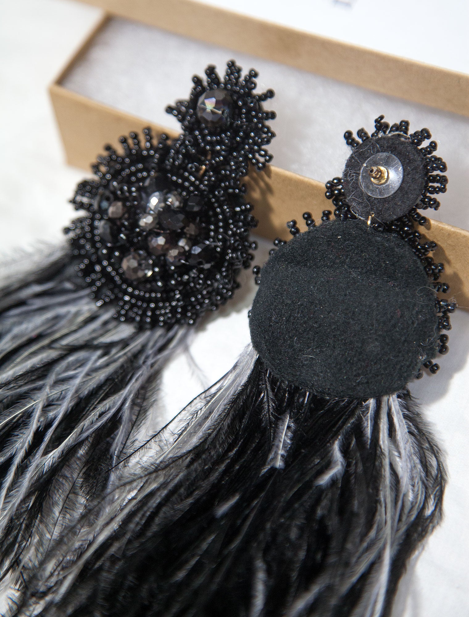 Black and Grey TWO TONE BEADED STATEMENT EARRINGS - Mologoko Couture