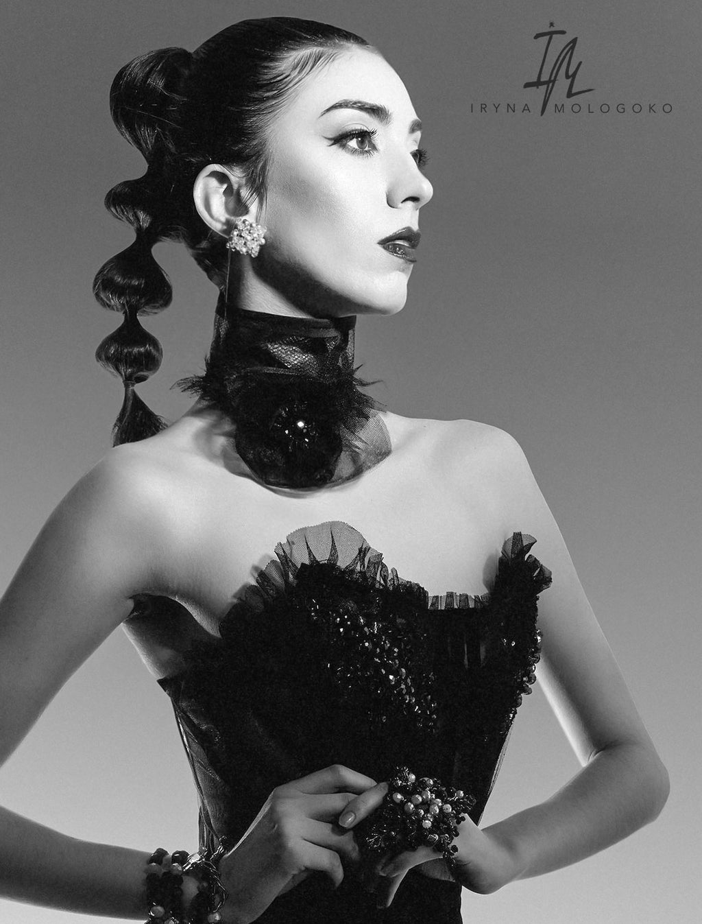 Black and Gold Gothic Large Hand Beaded Ring - Mologoko Couture