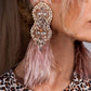 BLUSH PINK BEADED OSTRICH FEATHER STATEMENT EARRINGS - Mologoko Couture
