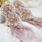 BLUSH PINK BEADED OSTRICH FEATHER STATEMENT EARRINGS - Mologoko Couture