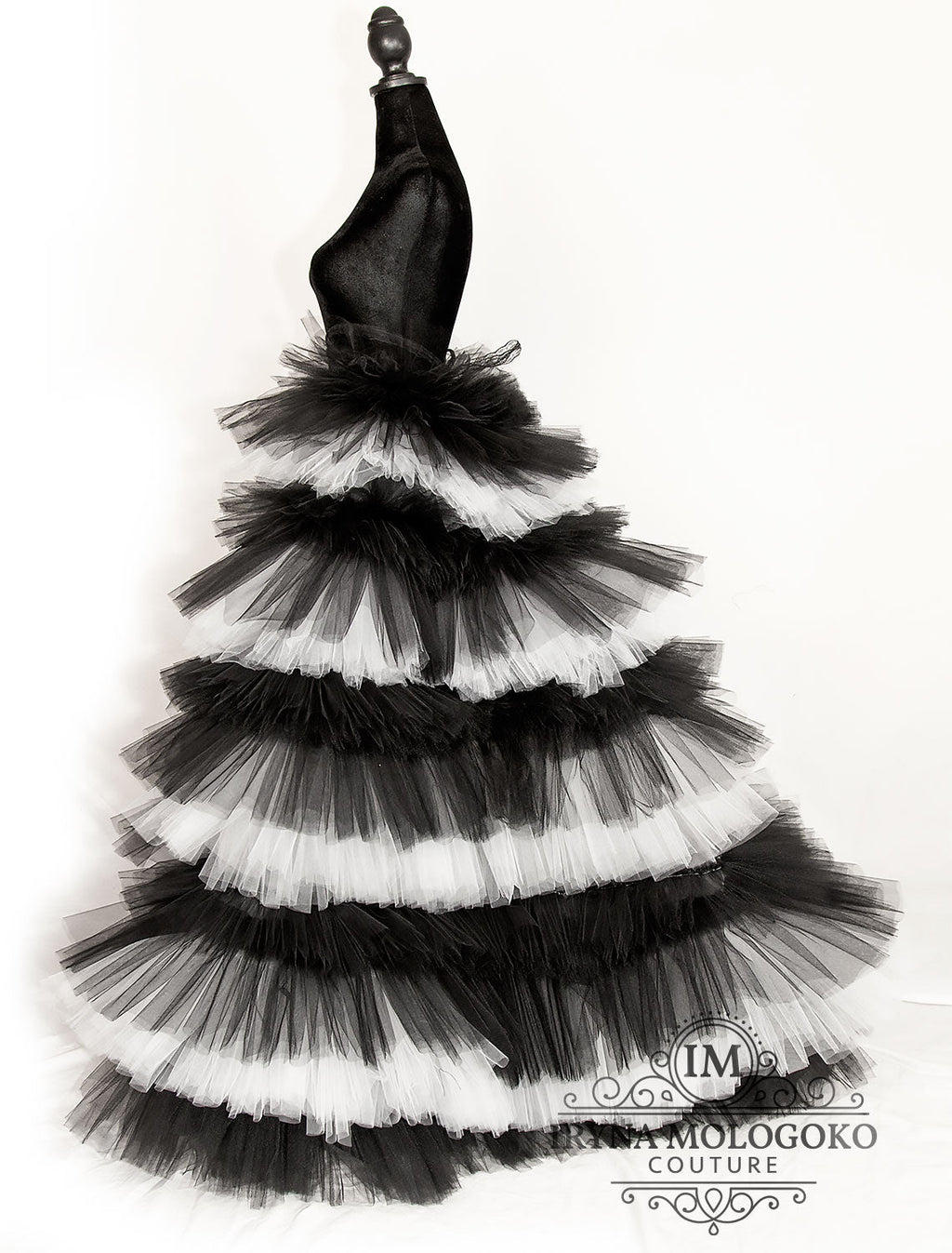 The Chapel Window Tulle Black and White Overskirt - Mologoko Couture