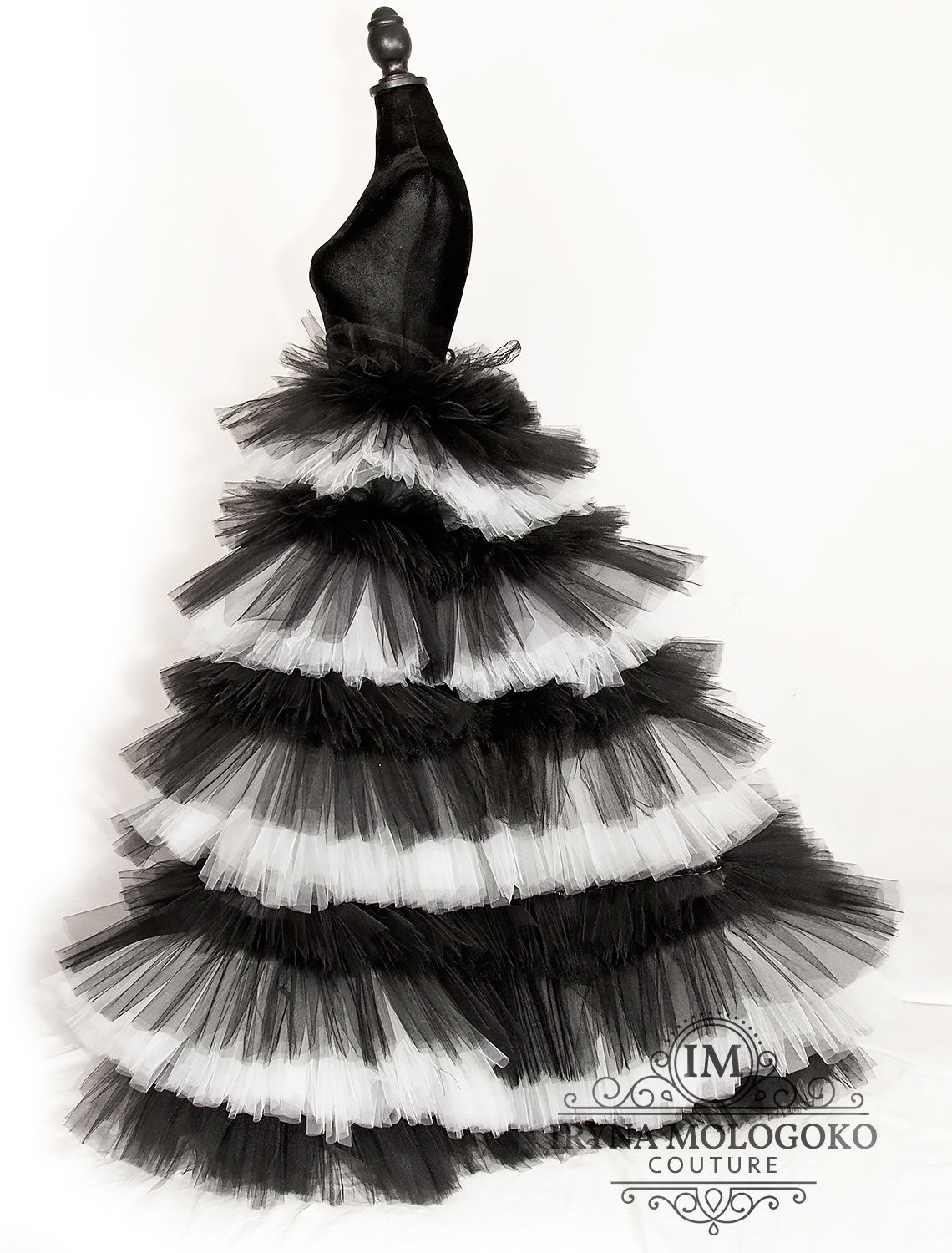 The Chapel Window Tulle Black and White Overskirt - Mologoko Couture