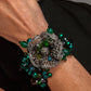 Emerald Green Chunky Dark Silver Hand Beaded Bracelet - Mologoko Couture