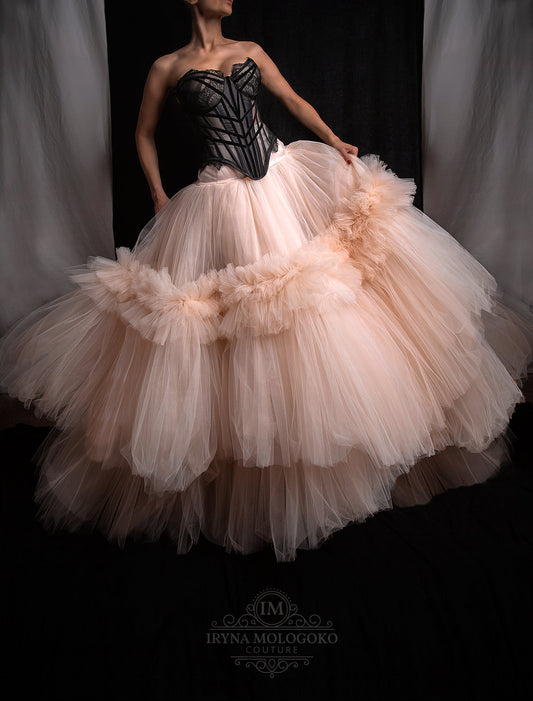 Mira Champagne Tulle Two Tiers Ball Gown Skirt One of a Kind
