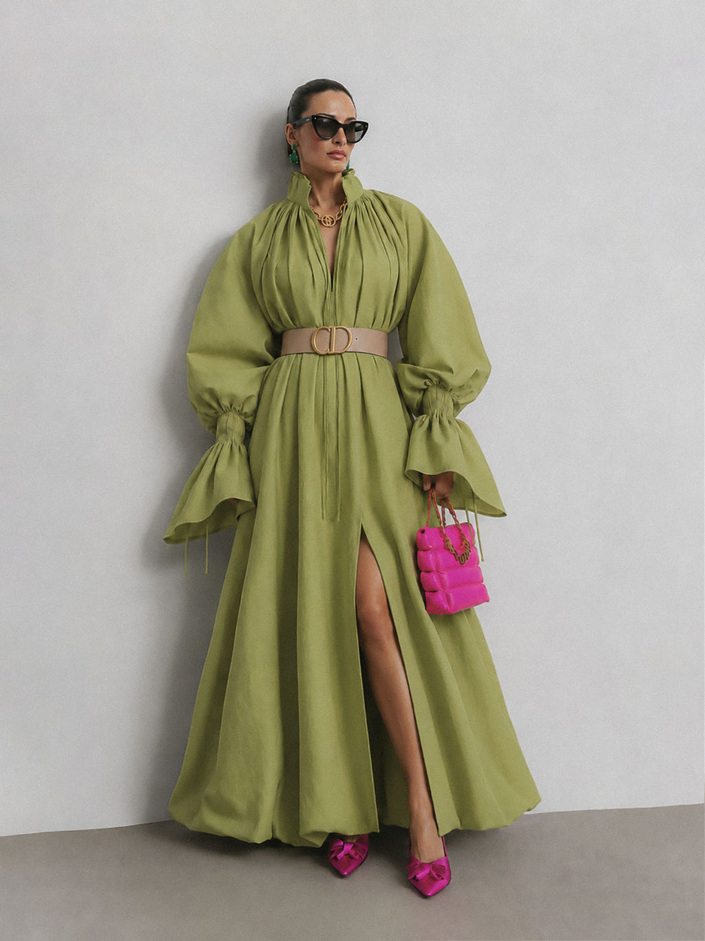 The Ethereal Plissé Poet Maxi Dress