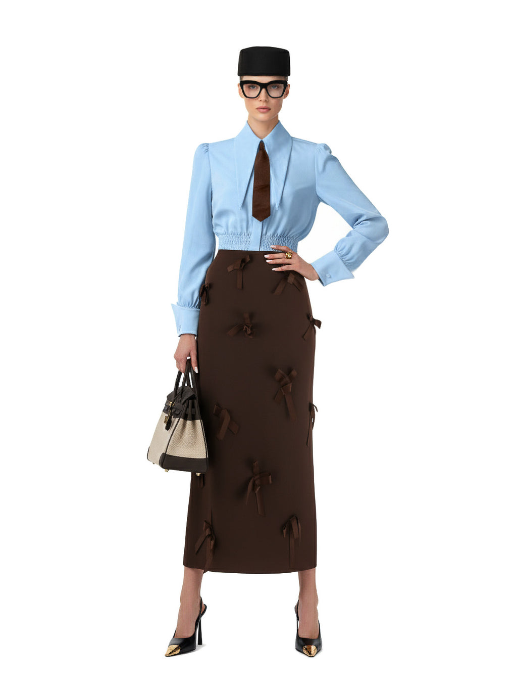 Large Pointy Collar Long Sleeves Crop Top Shirt