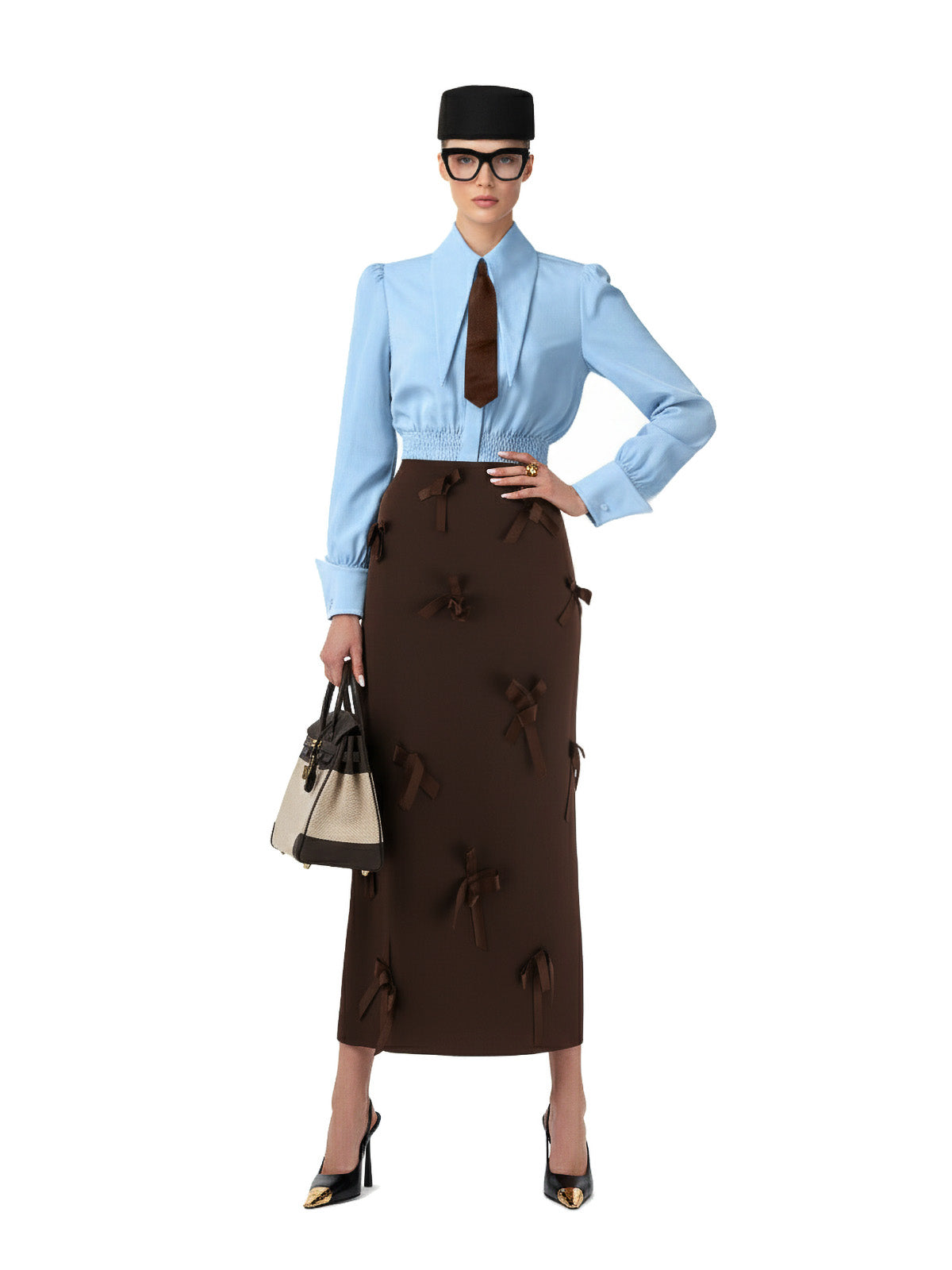 Large Pointy Collar Long Sleeves Crop Top Shirt