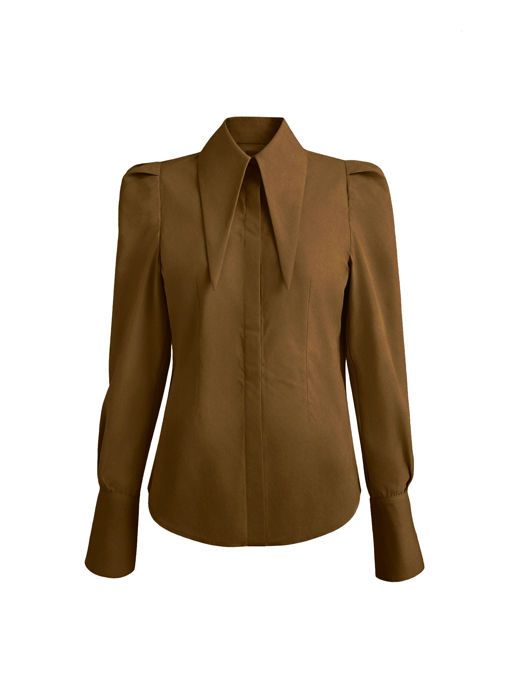 Large Pointy Collar Long Sleeves Fitted Shirt