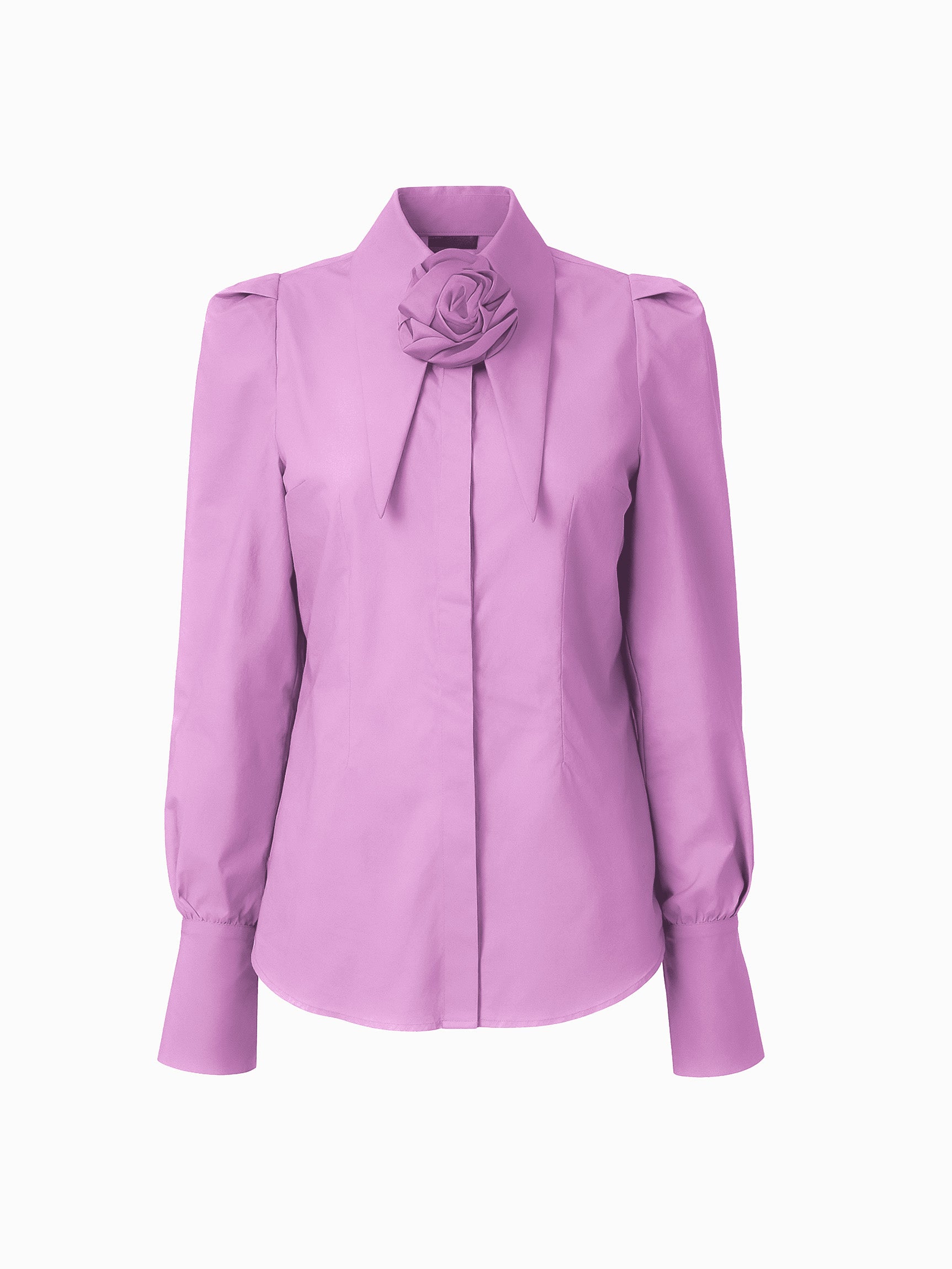 Large Pointy Collar Long Sleeves Fitted Shirt