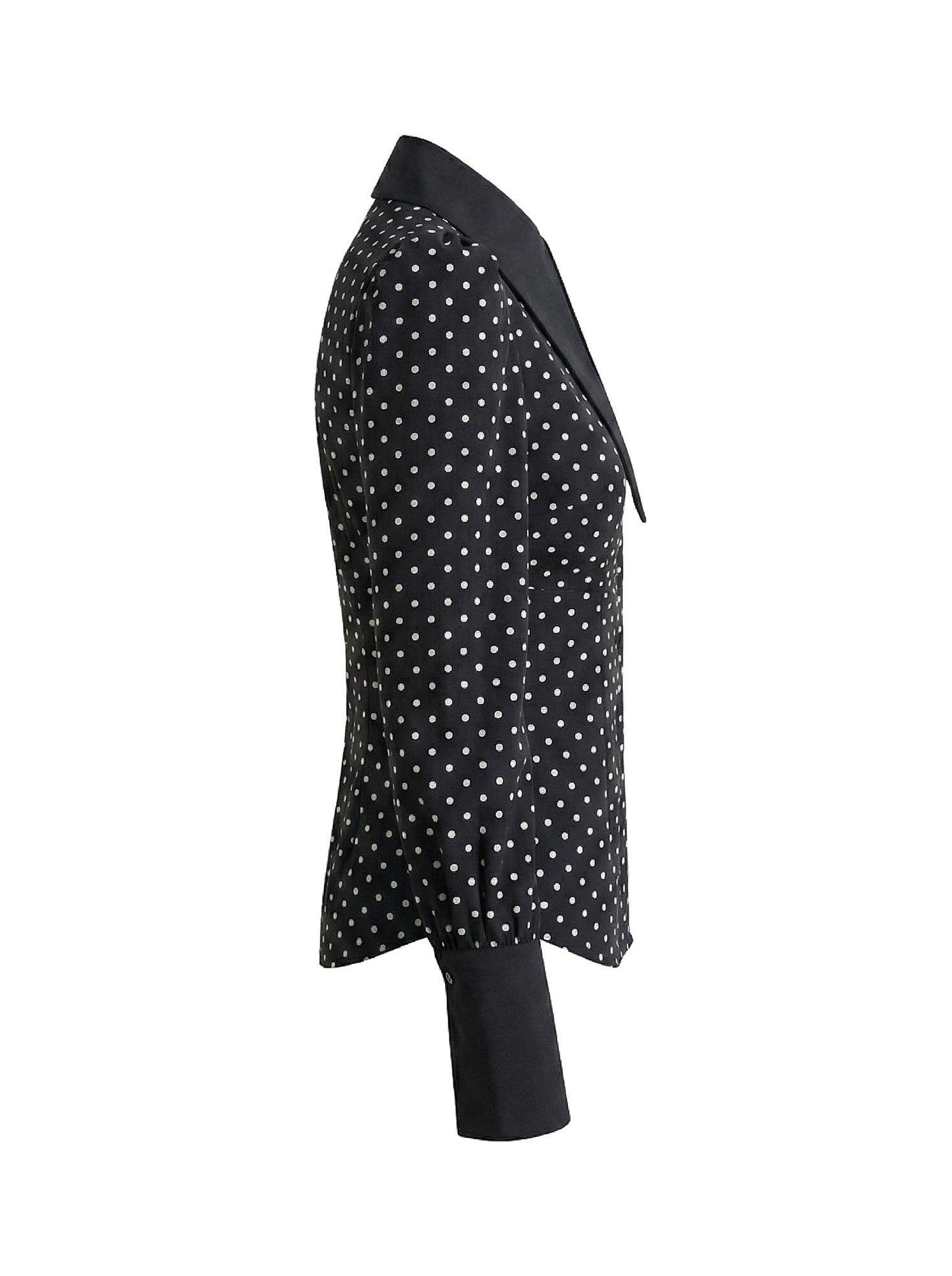 Large Pointy Collar Long Sleeves Polka Dots Shirt