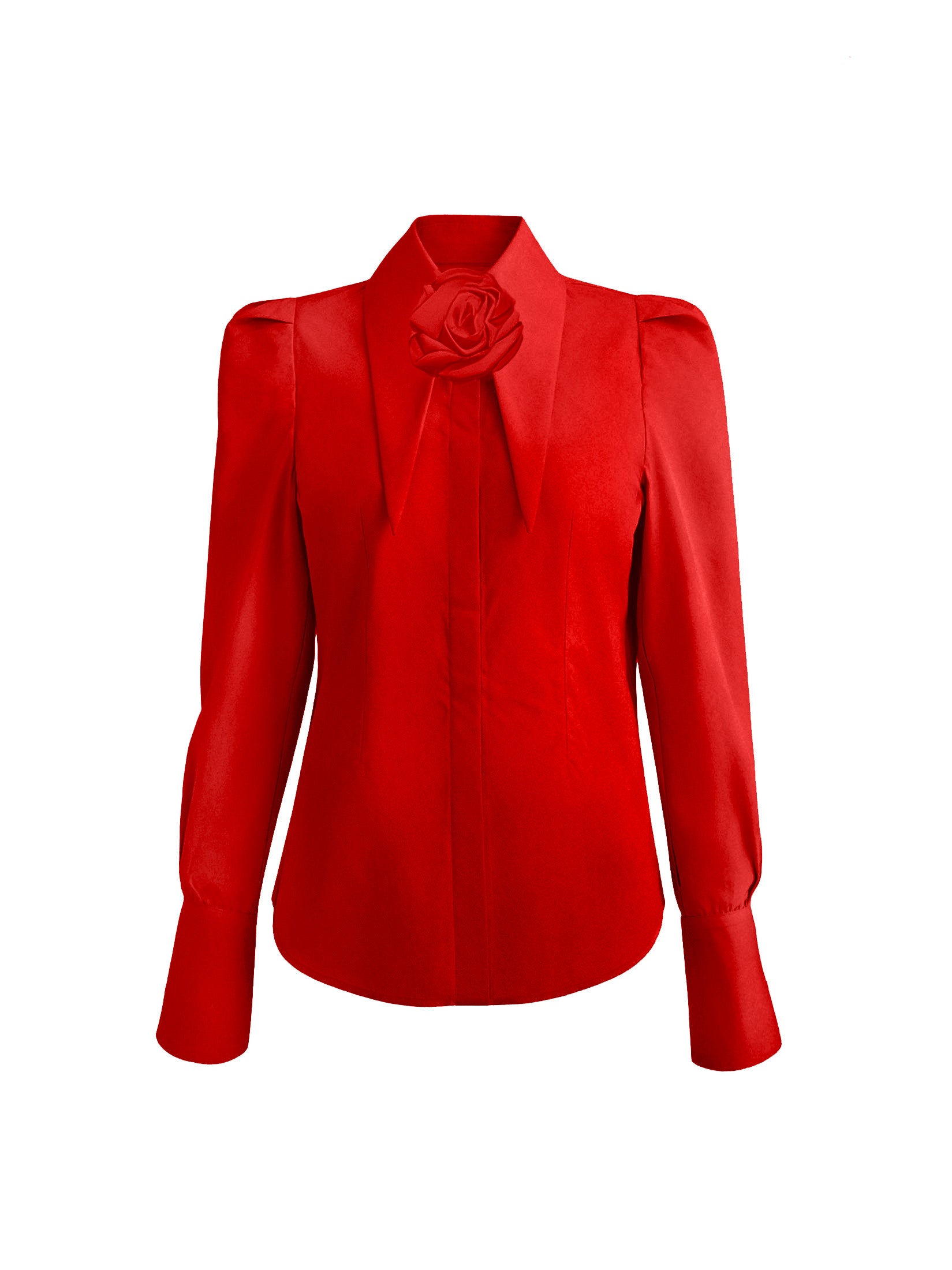 Large Pointy Collar Long Sleeves Fitted Shirt