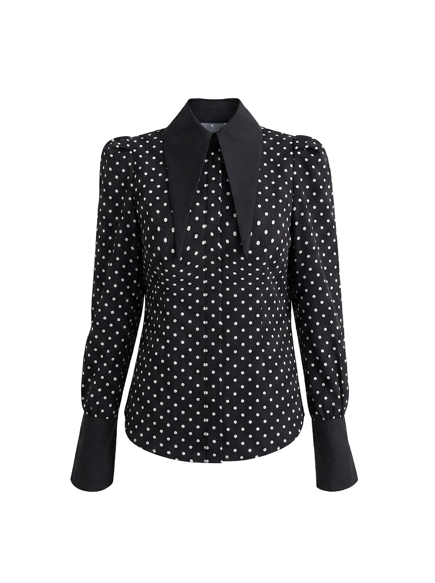 Large Pointy Collar Long Sleeves Polka Dots Shirt