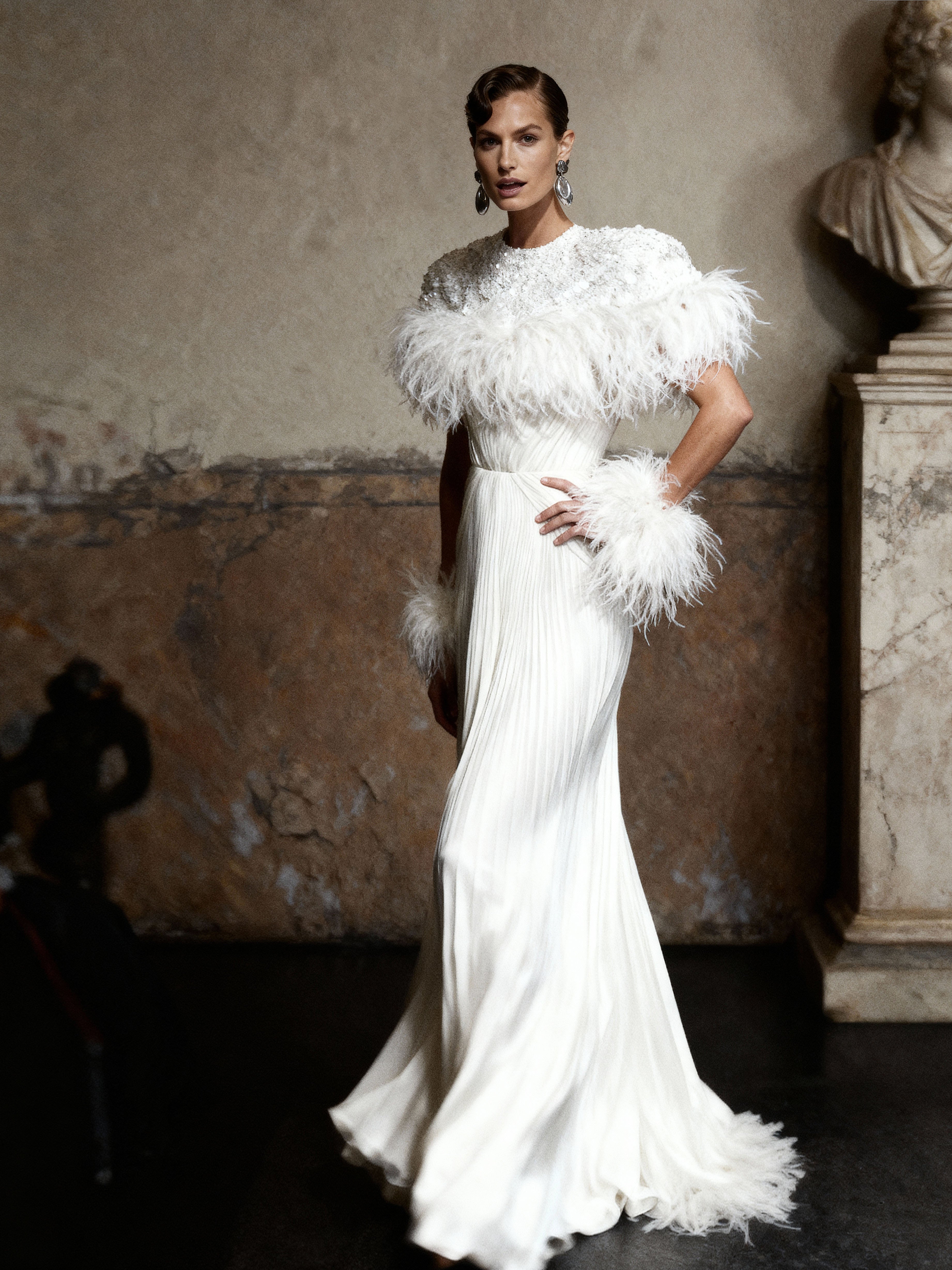 Sequin And Ostrich Feathers Shoulder Cover