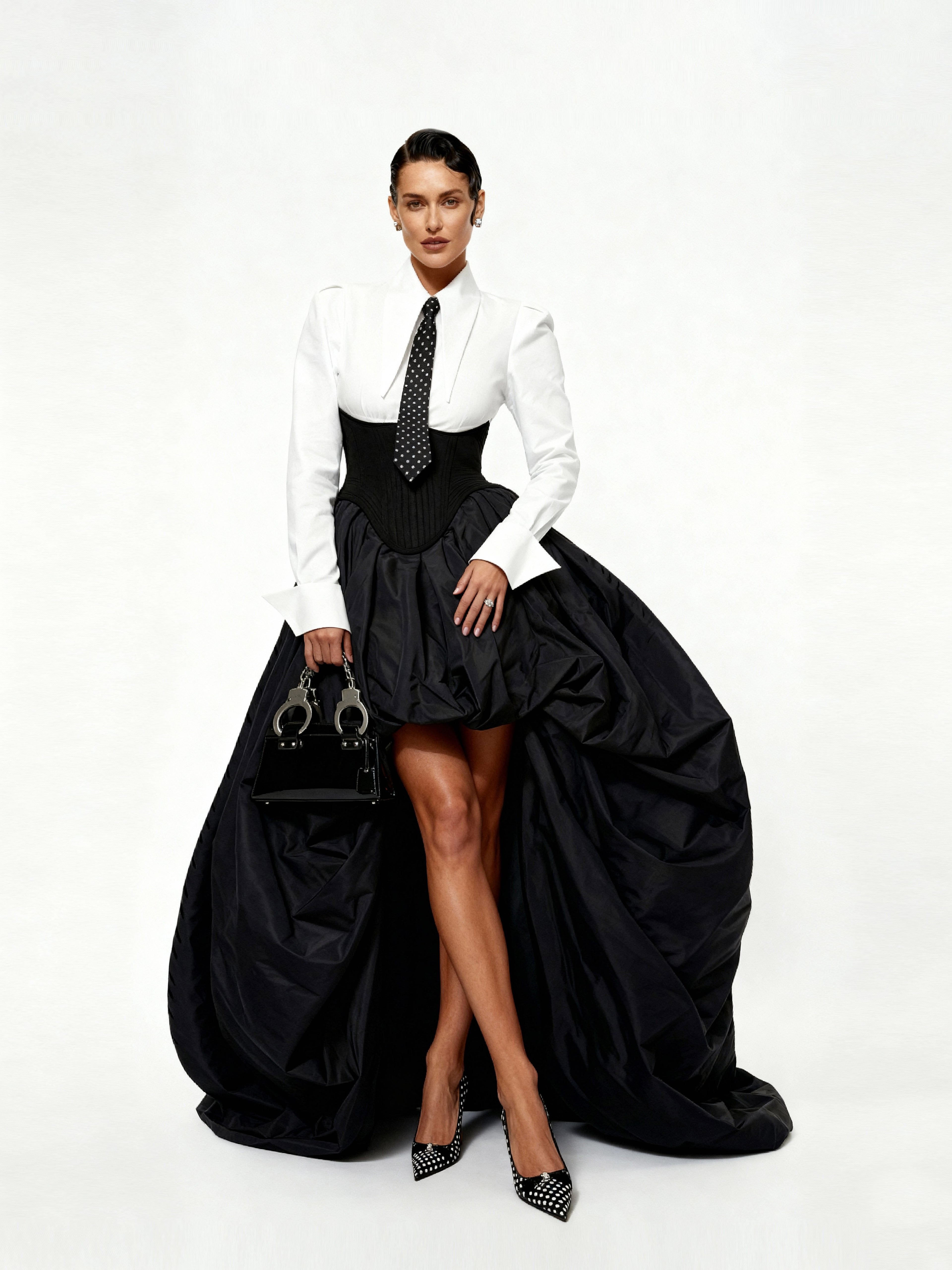 Large Pointy Collar Long Sleeves Fitted Shirt