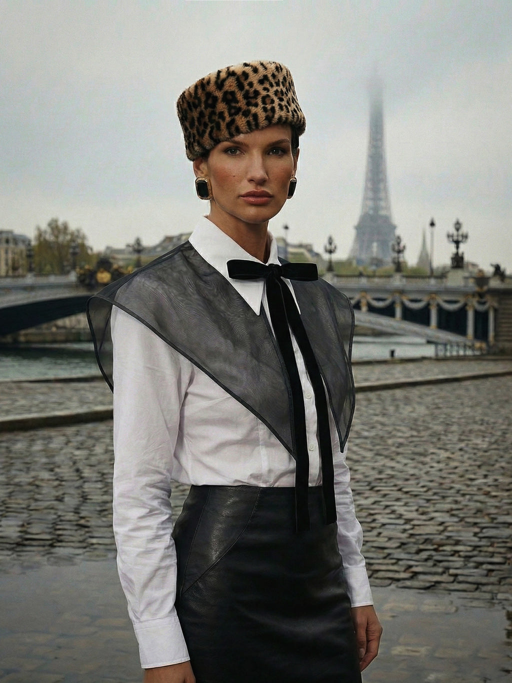 Organza Oversized Detachable Collar with Velvet Ties