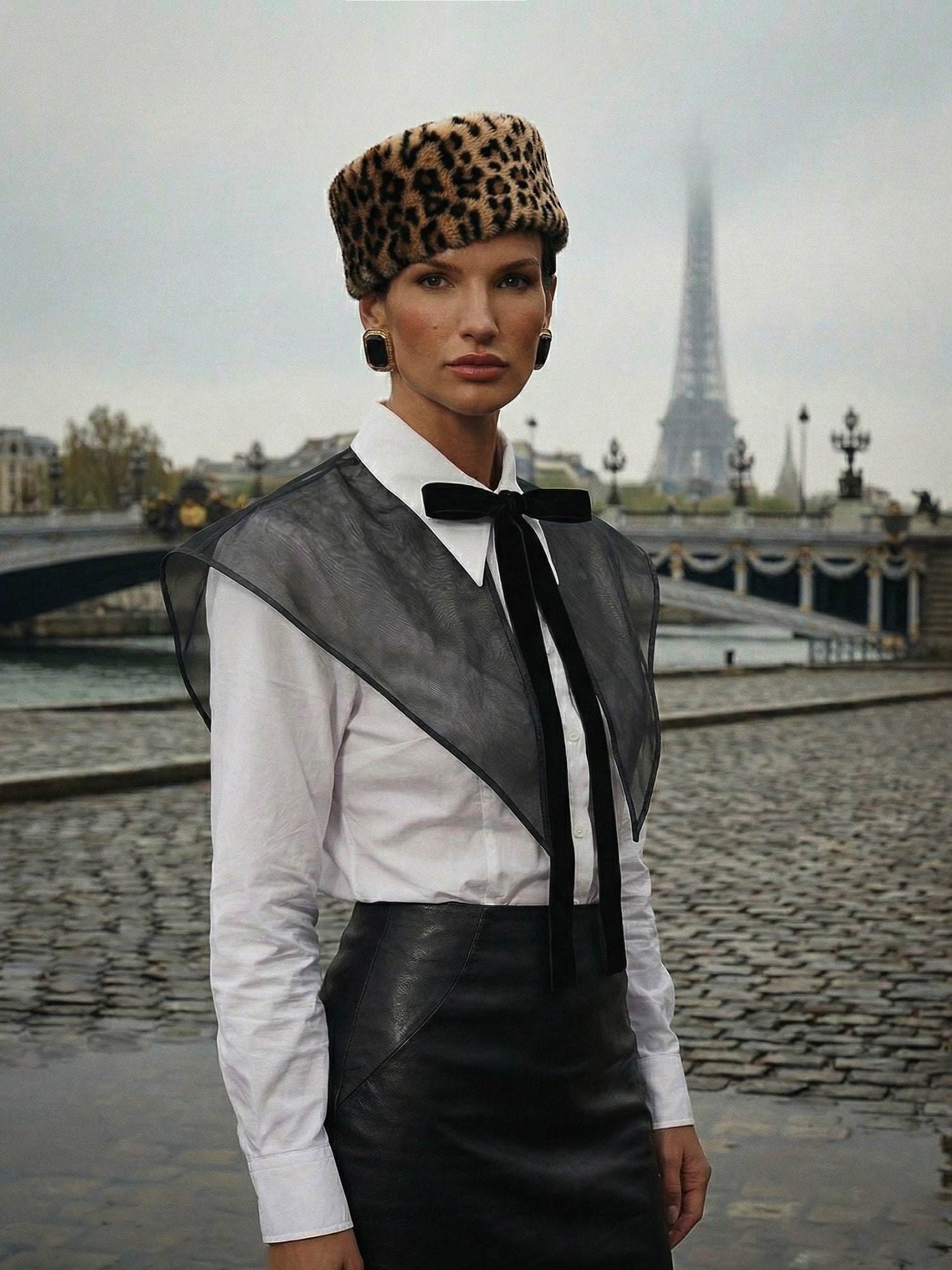 Organza Oversized Detachable Collar with Velvet Ties