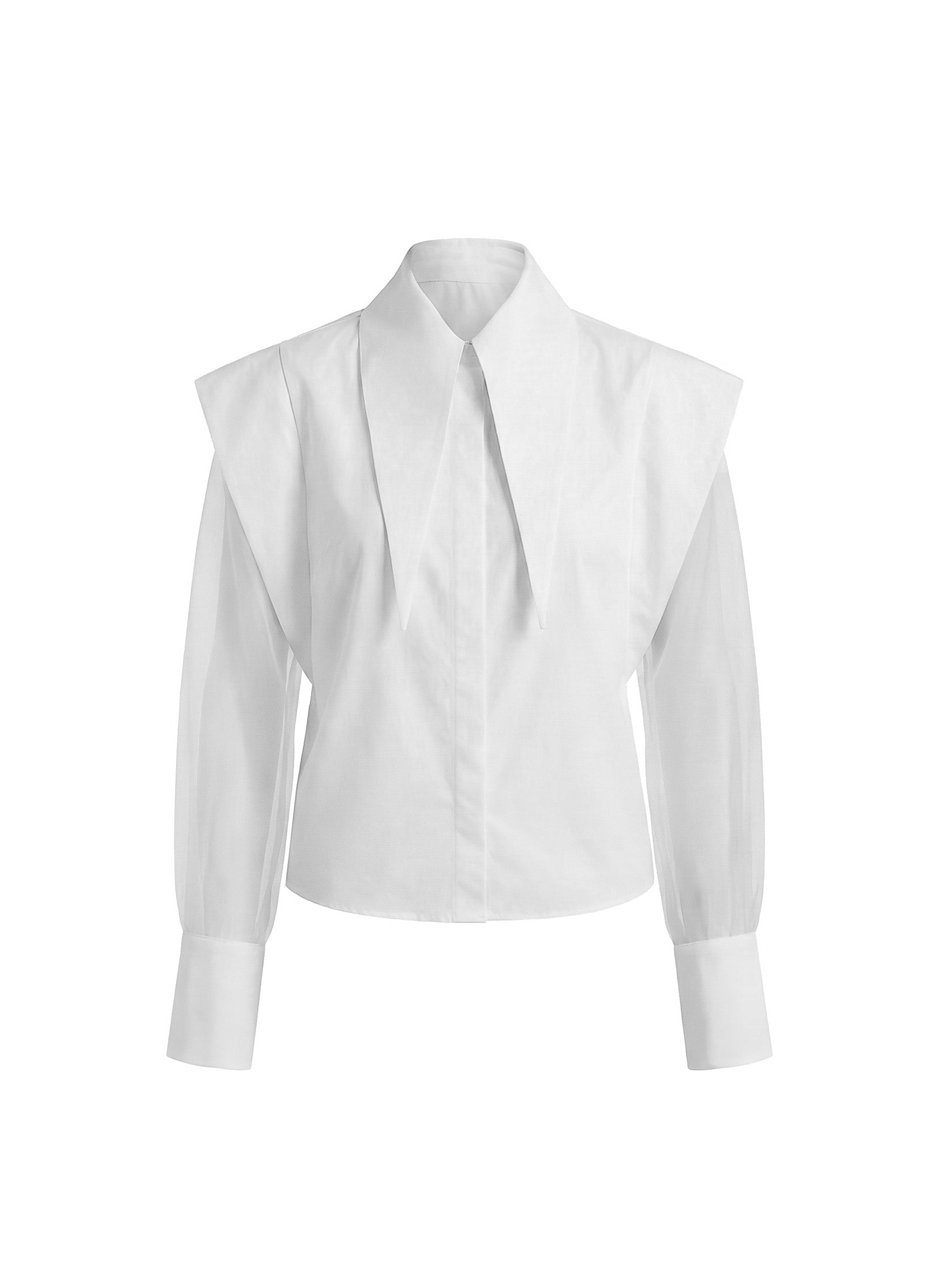 Long Tips Collar Organza Sleeves Shirt
