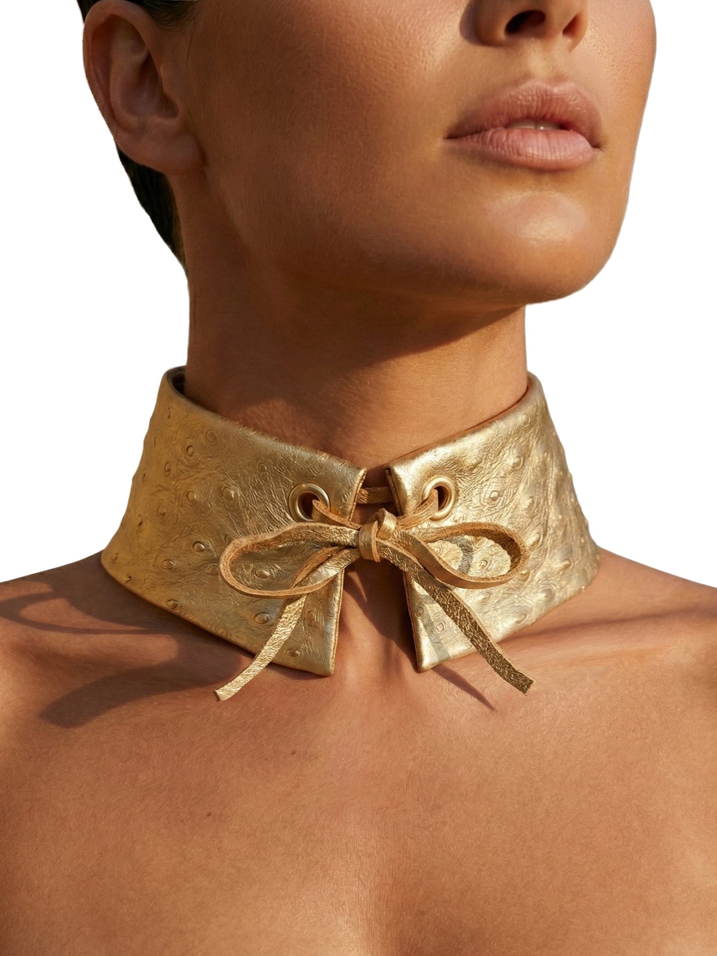 Faux Ostrich Leather Detachable Collar