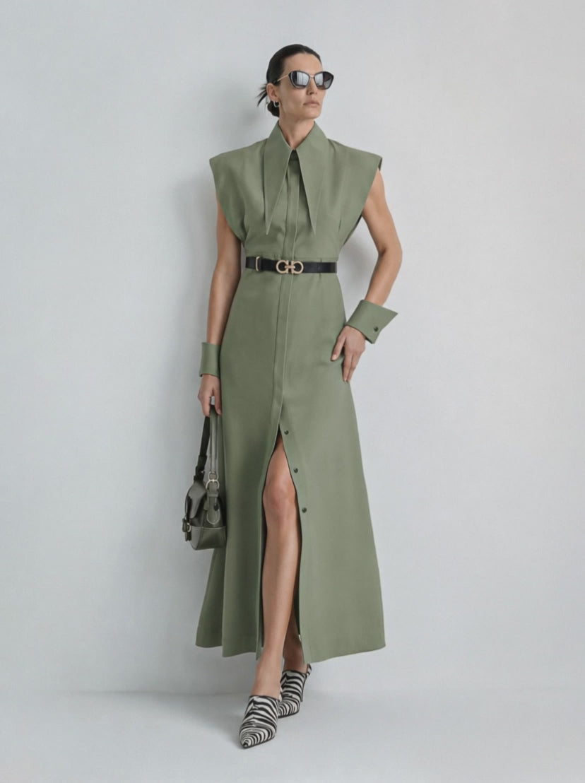 Matilda 10" Long Collar Maxi Shirt Dress
