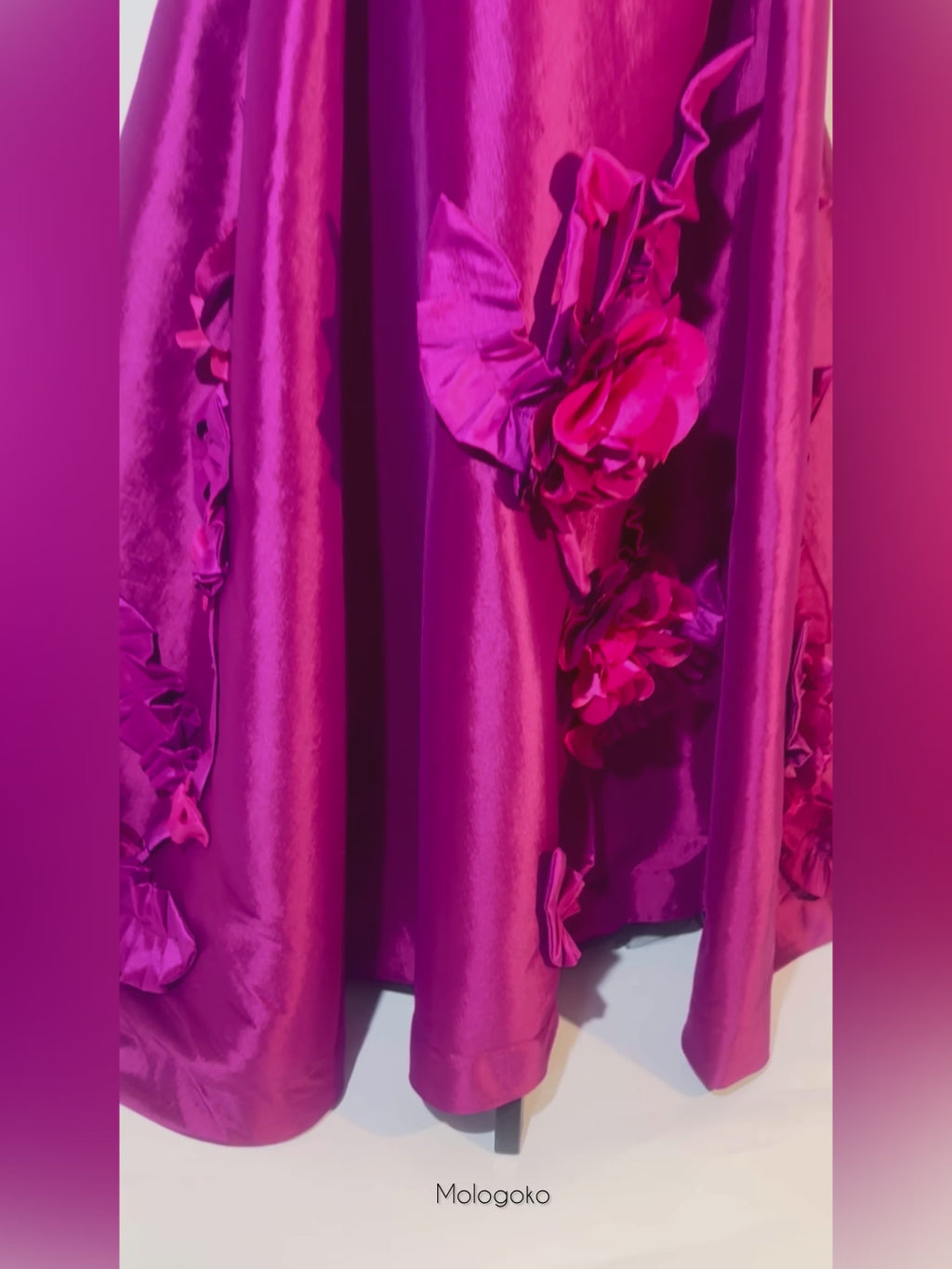 Viviana Raspberry 3D Floral One-Shoulder Ballgown