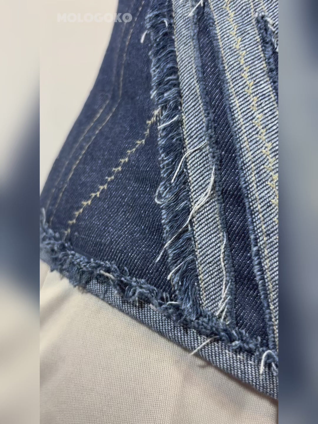 “Fray Play” Sculpted Two-Tone Denim Corset