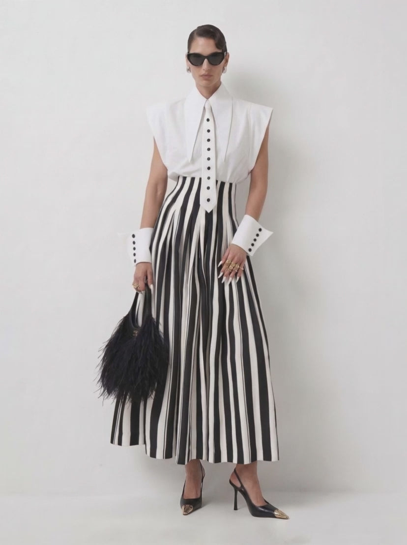 High-Waisted Striped Cotton Maxi Skirt, video