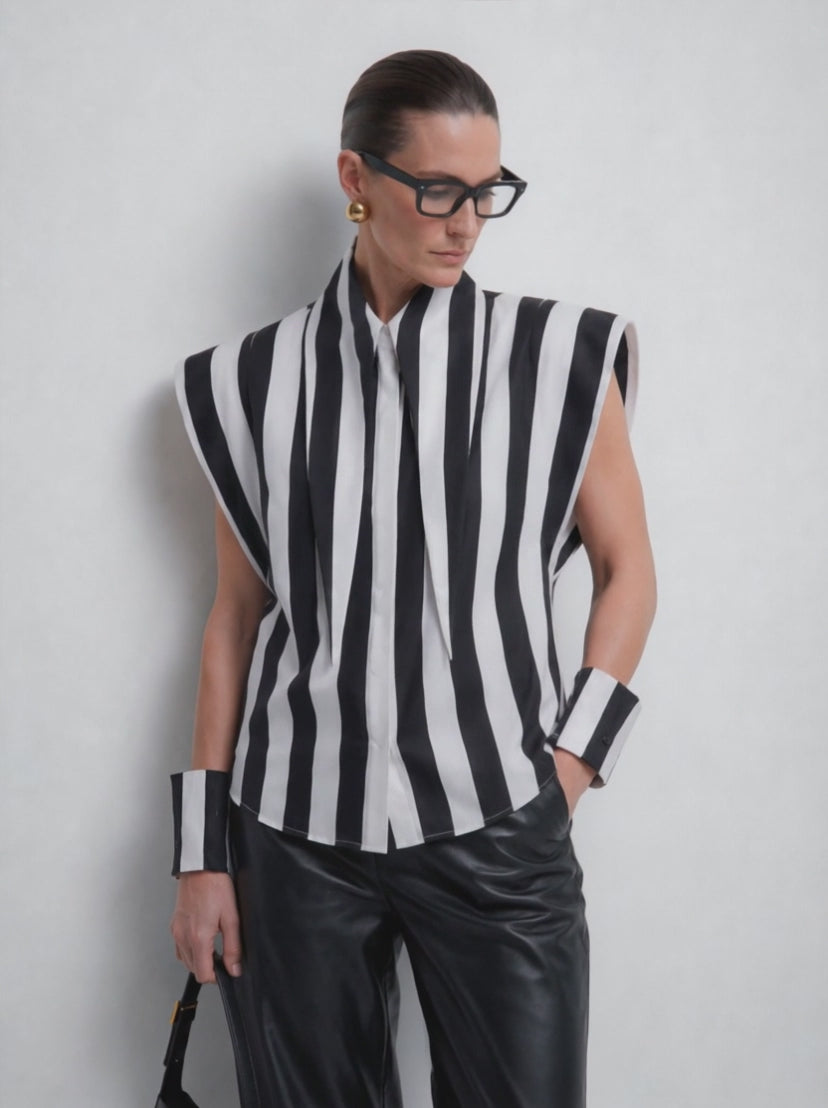 Matilda 16-inch Long Collar Striped Sleeveless Shirt, video