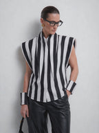 Matilda 16-inch Long Collar Striped Sleeveless Shirt, video